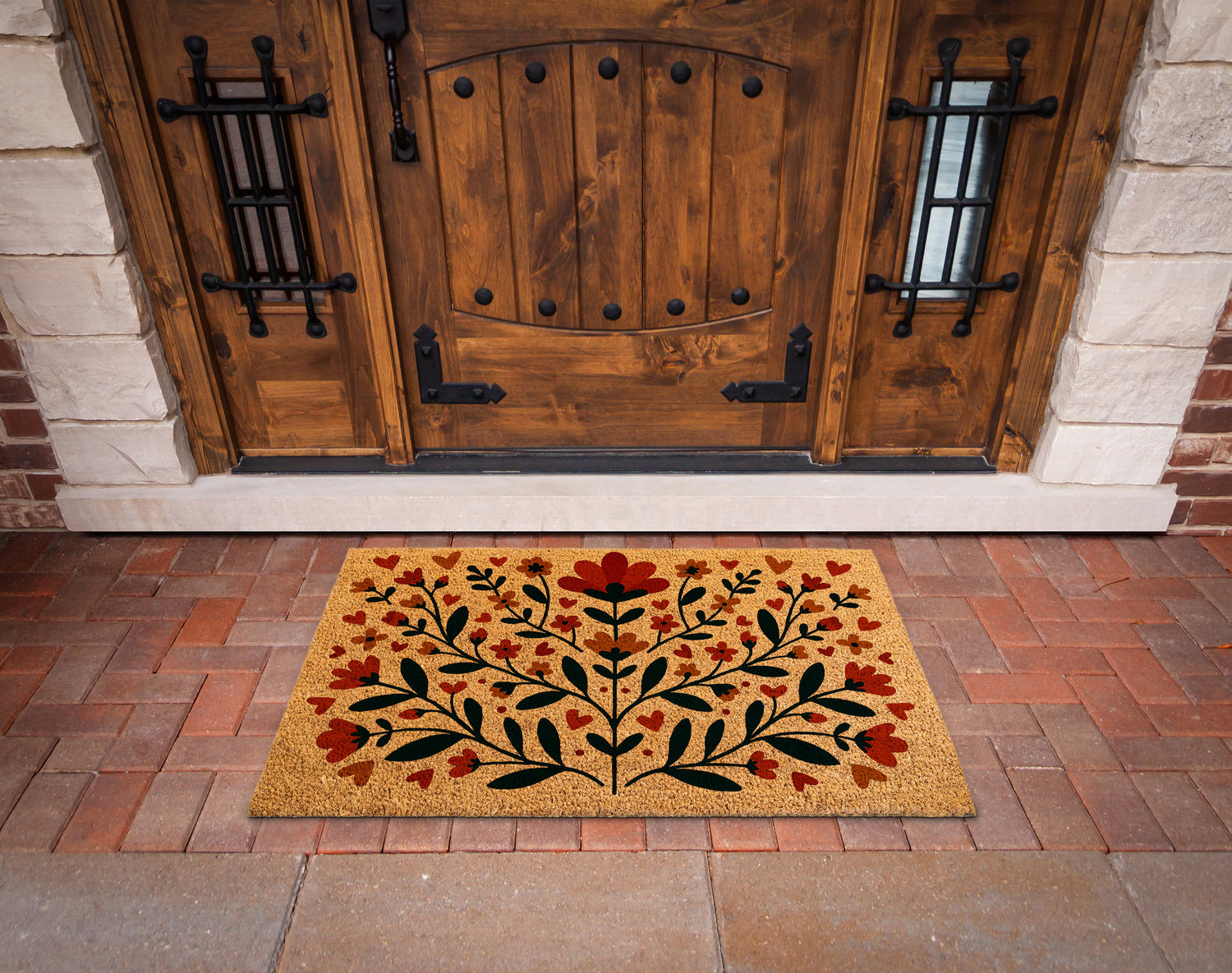 Scandinavian Folk Art Poppy Flowers Doormat