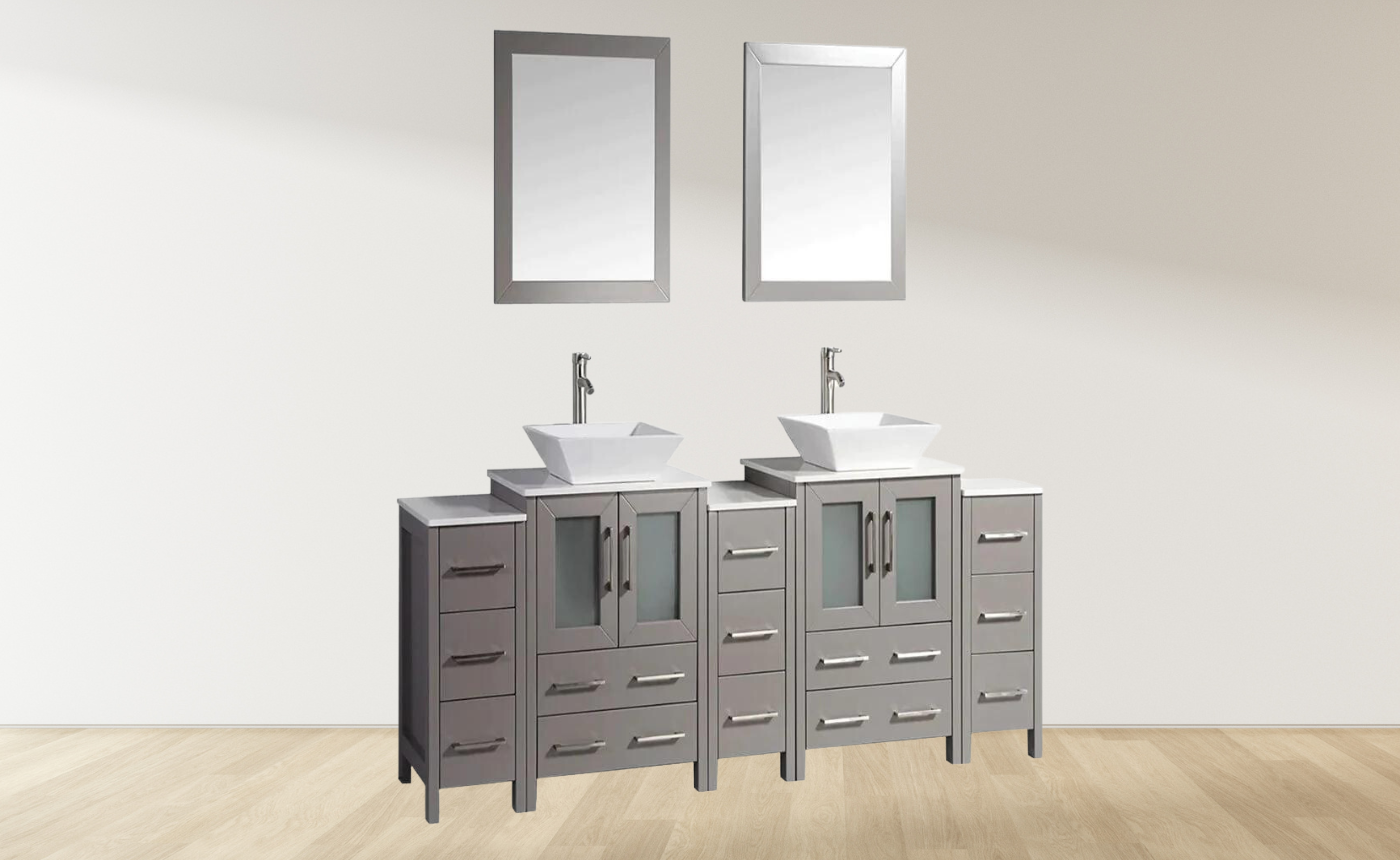 84 in. Double Sink Bathroom Vanity Combo Set in Gray