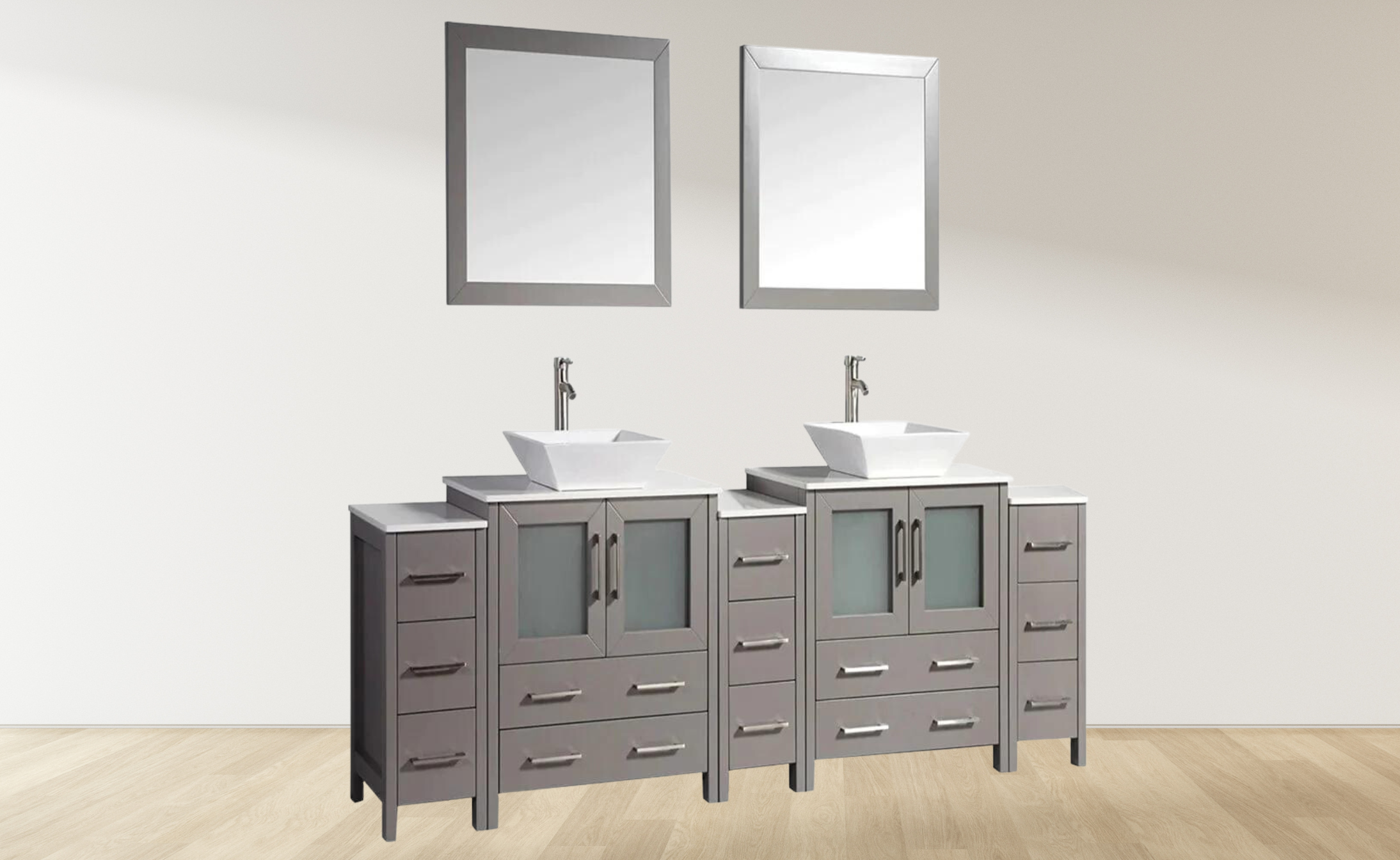 96 in. Double Sink Bathroom Vanity Combo Set in Gray - Decohub Home