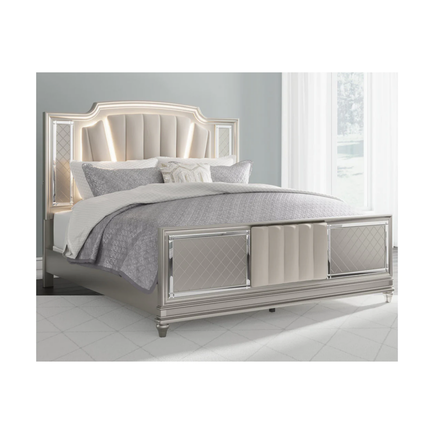 Chevanna Platinum King Upholstered Panel Bed