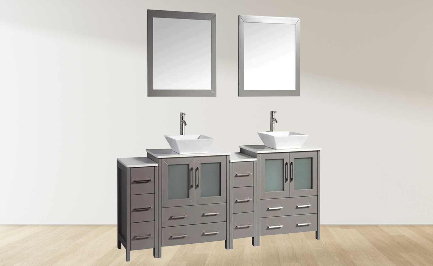 84 in. Double Sink Bathroom Vanity Combo Set in Gray