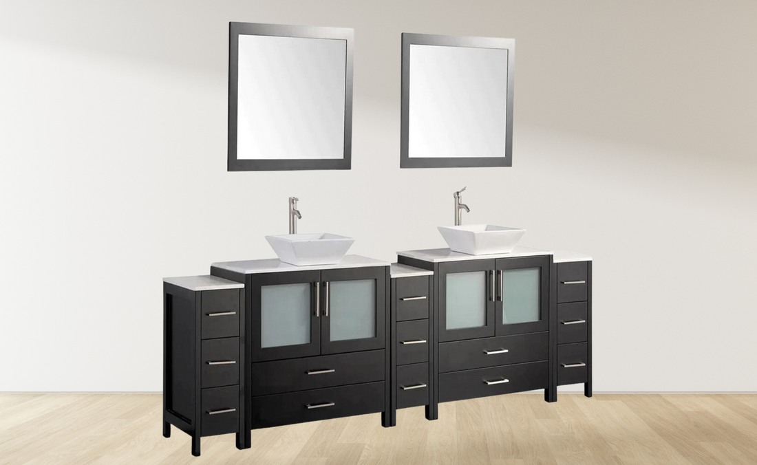 108 in. Double Sink Bathroom Vanity Combo Set in Espresso - Decohub Home