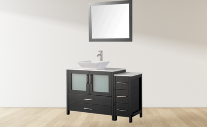 48 in. Single Sink Bathroom Vanity Combo Set 5 Drawers 1 Shelf 2 Cabinet White Quartz Top and Ceramic Vessel Sink Bathroom Cabinet with Free Mirror