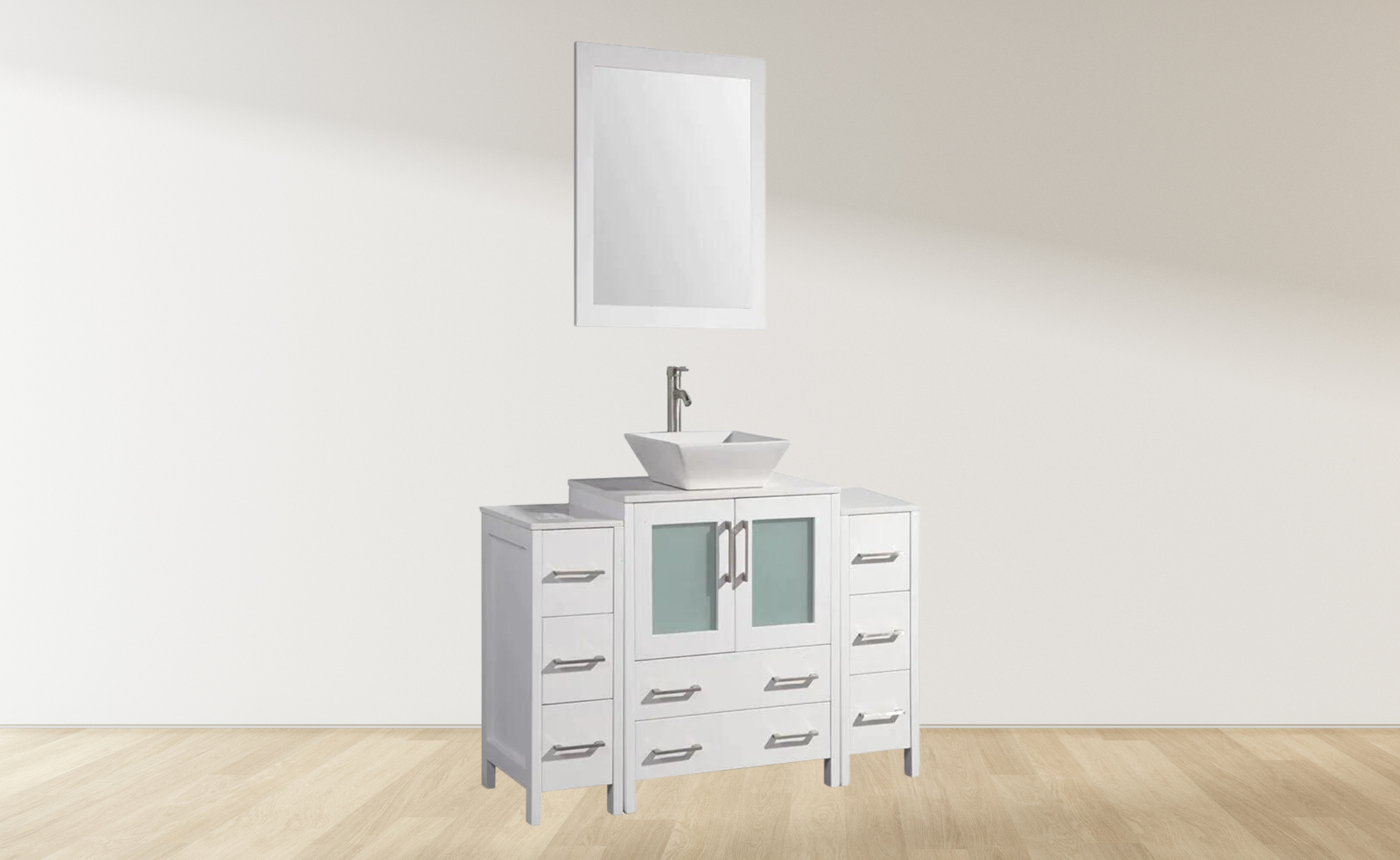 54 in. Single Sink Bathroom Vanity Combo Set in White