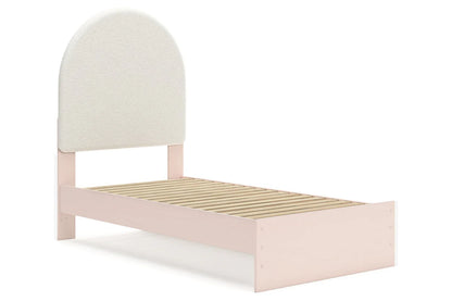 Juego de dormitorio juvenil con plataforma de almacenamiento tapizada en color rubor Wistenpine con 2 cajones