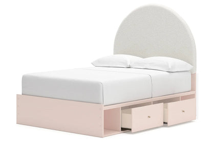 Juego de dormitorio juvenil con plataforma de almacenamiento tapizada en color rubor Wistenpine con 2 cajones