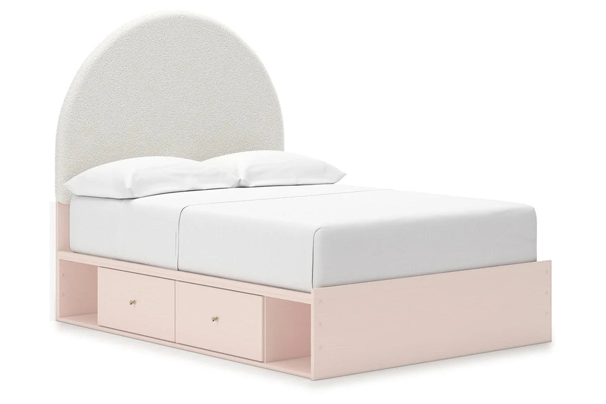 Juego de dormitorio juvenil con plataforma de almacenamiento tapizada en color rubor Wistenpine con 2 cajones