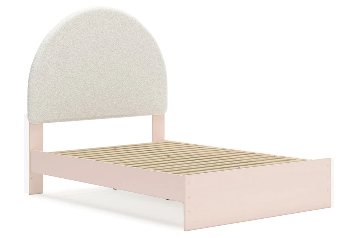 Juego de dormitorio juvenil con plataforma de almacenamiento tapizada en color rubor Wistenpine con 2 cajones
