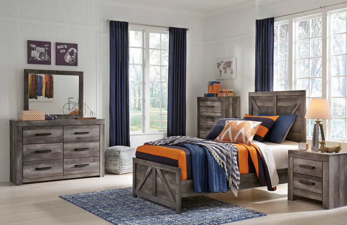 Juego de dormitorio juvenil con paneles Wynnlow Gray Crossbuck