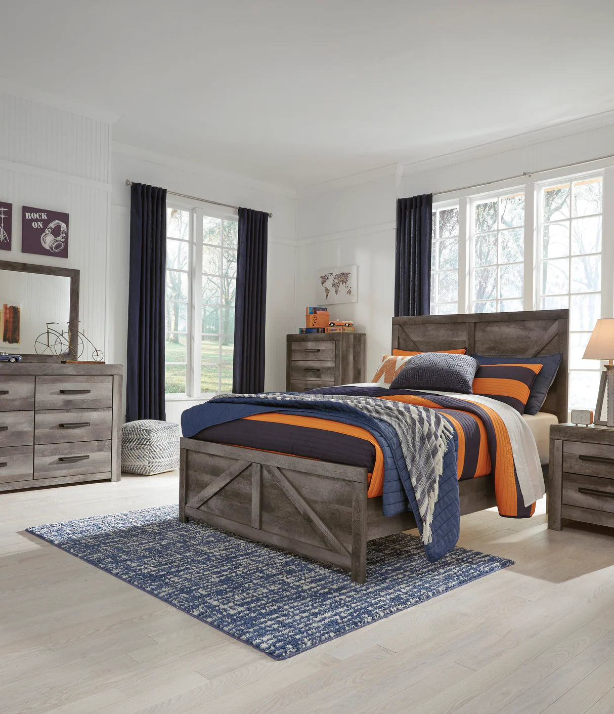 Juego de dormitorio juvenil con paneles Wynnlow Gray Crossbuck