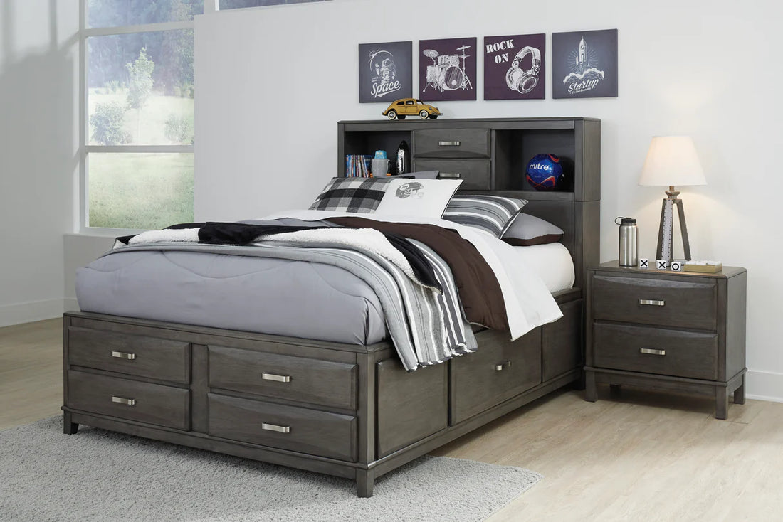 Caitbrook Gray Bookcase Storage Youth Platform Bedroom Set