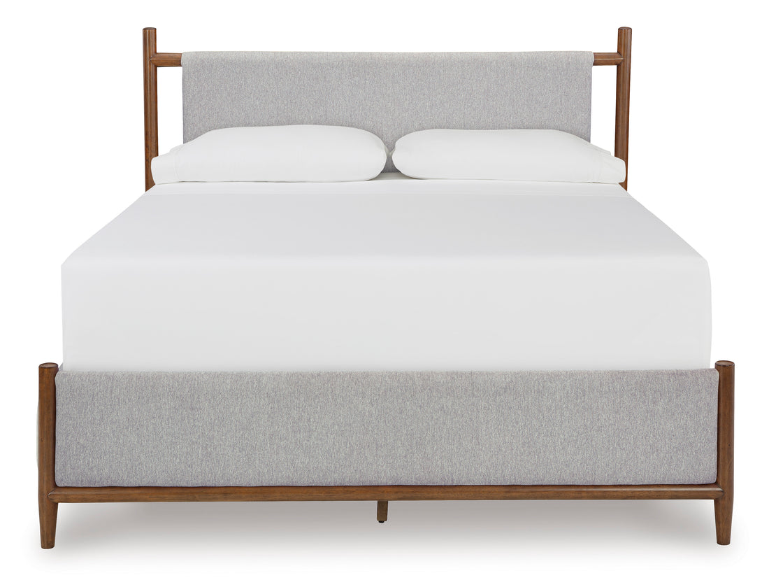Cama Lyncott Brown Queen con paneles tapizados