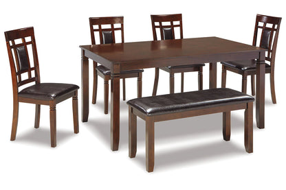 Bennox Brown Dining Table and Chairs with Bench, Set of 6