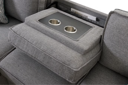 Caracas sectional With Pull Bed Drop table and USB in palmer steel