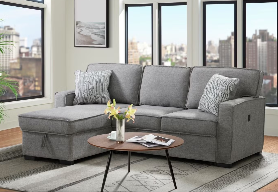 Caracas sectional With Pull Bed Drop table and USB in palmer steel