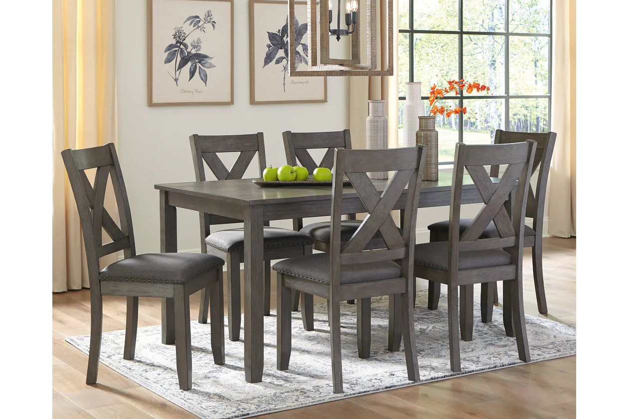 Caitbrook Gray Dining Table and Chairs, Set of 7