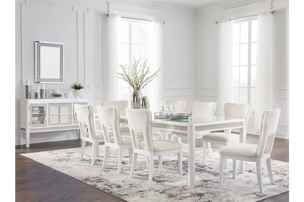 Chalanna White Dining Table with 8 Chairs