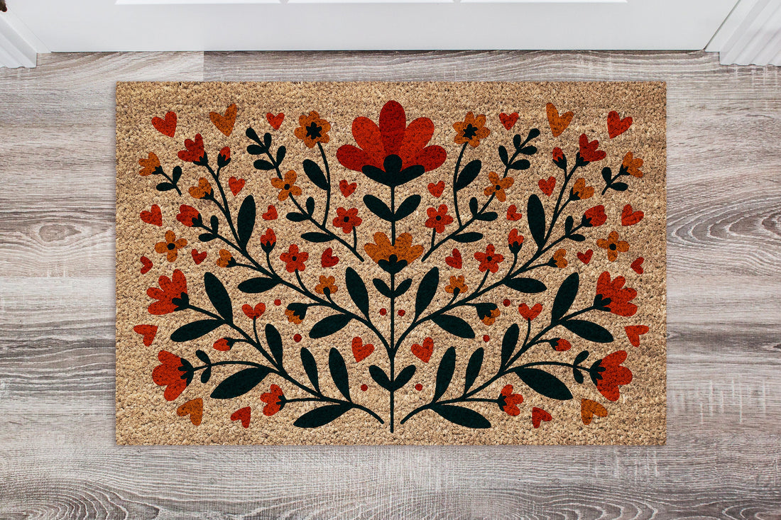 Scandinavian Folk Art Poppy Flowers Doormat