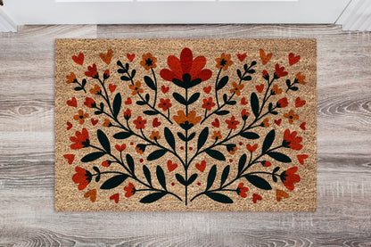 Scandinavian Folk Art Poppy Flowers Doormat