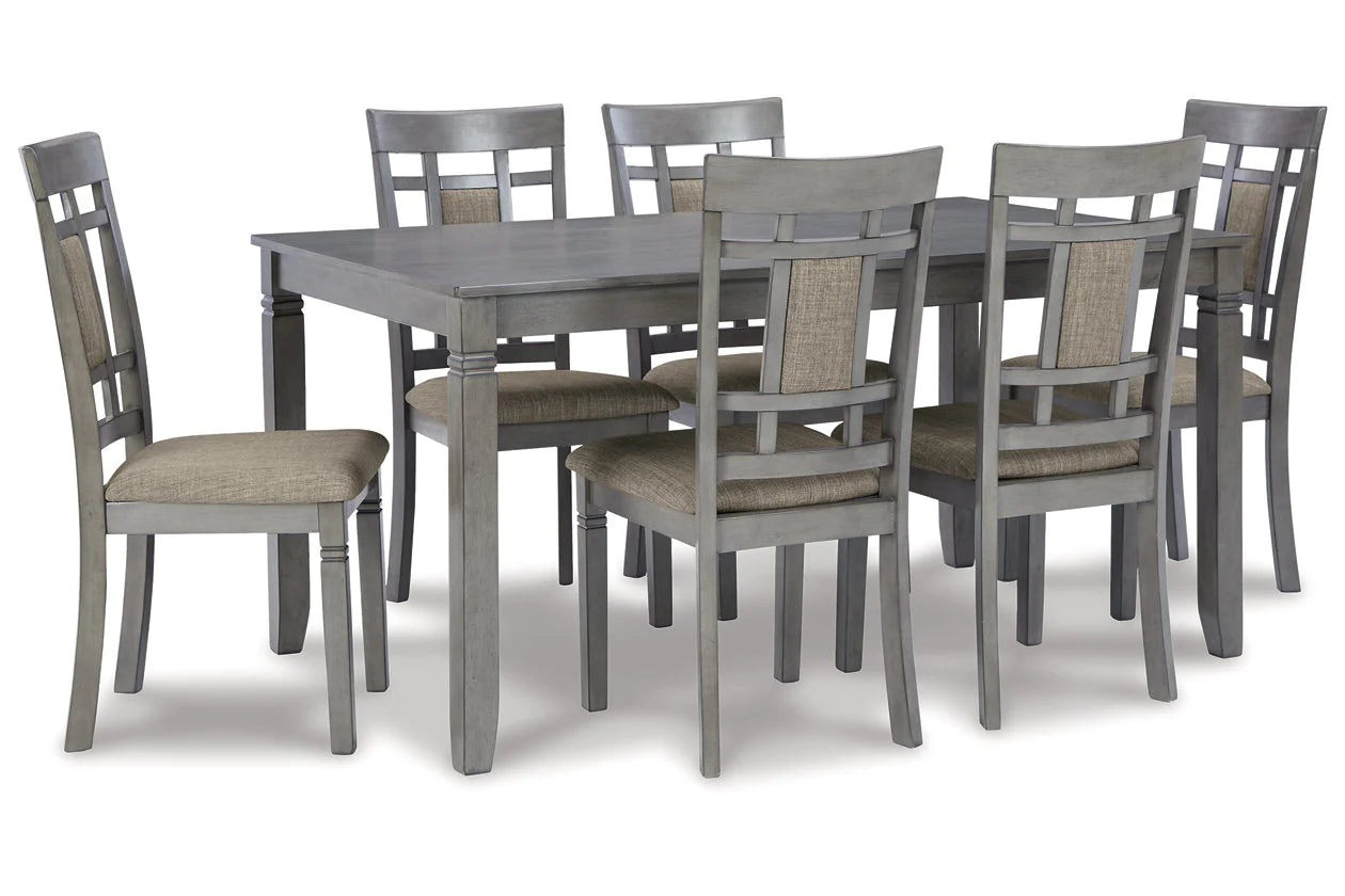 Jayemyer Charcoal Gray Dining Table and Chairs, Set of 7