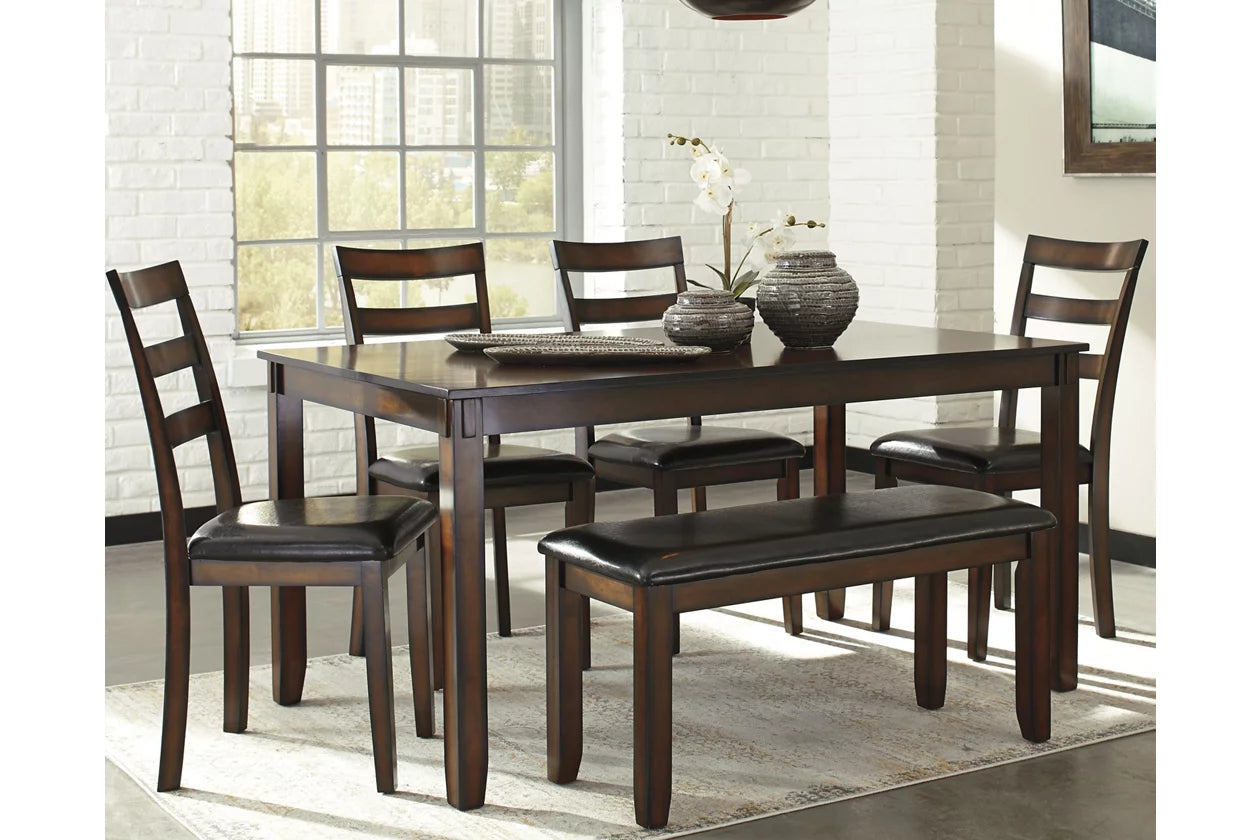 Coviar Brown Dining Table and Chairs with Bench, Set of 6