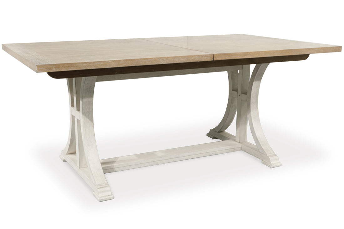 Mesa de comedor Shaybrock antigua en blanco y marrón con 6 sillas