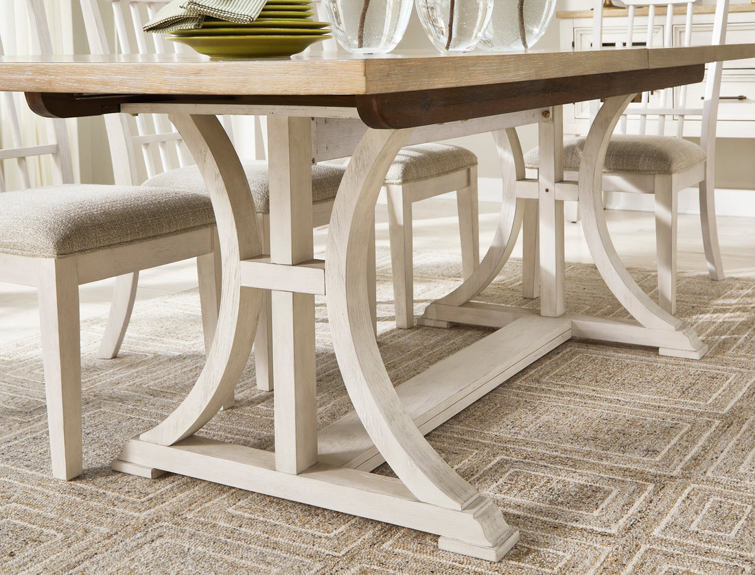 Mesa de comedor Shaybrock antigua en blanco y marrón con 6 sillas