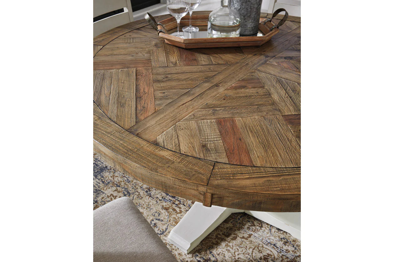 Grindleburg Light Brown Round Dining Table with Pedestal Base