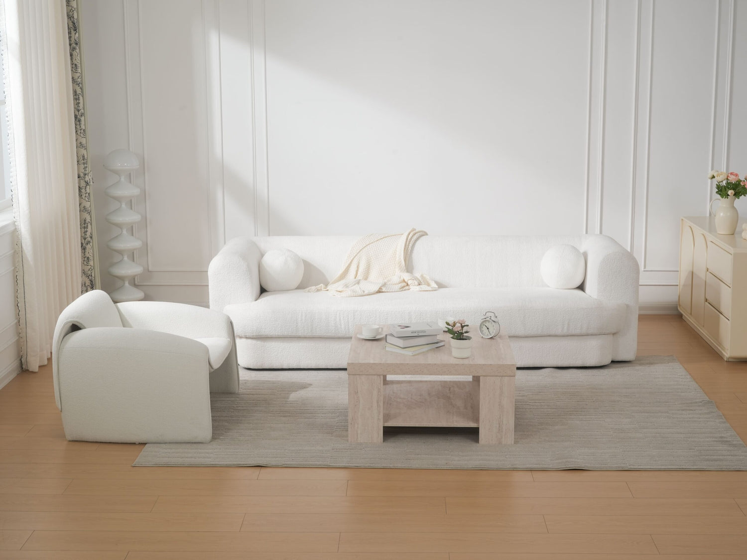 Sherpa Upholstered Wide Seat Sofa
