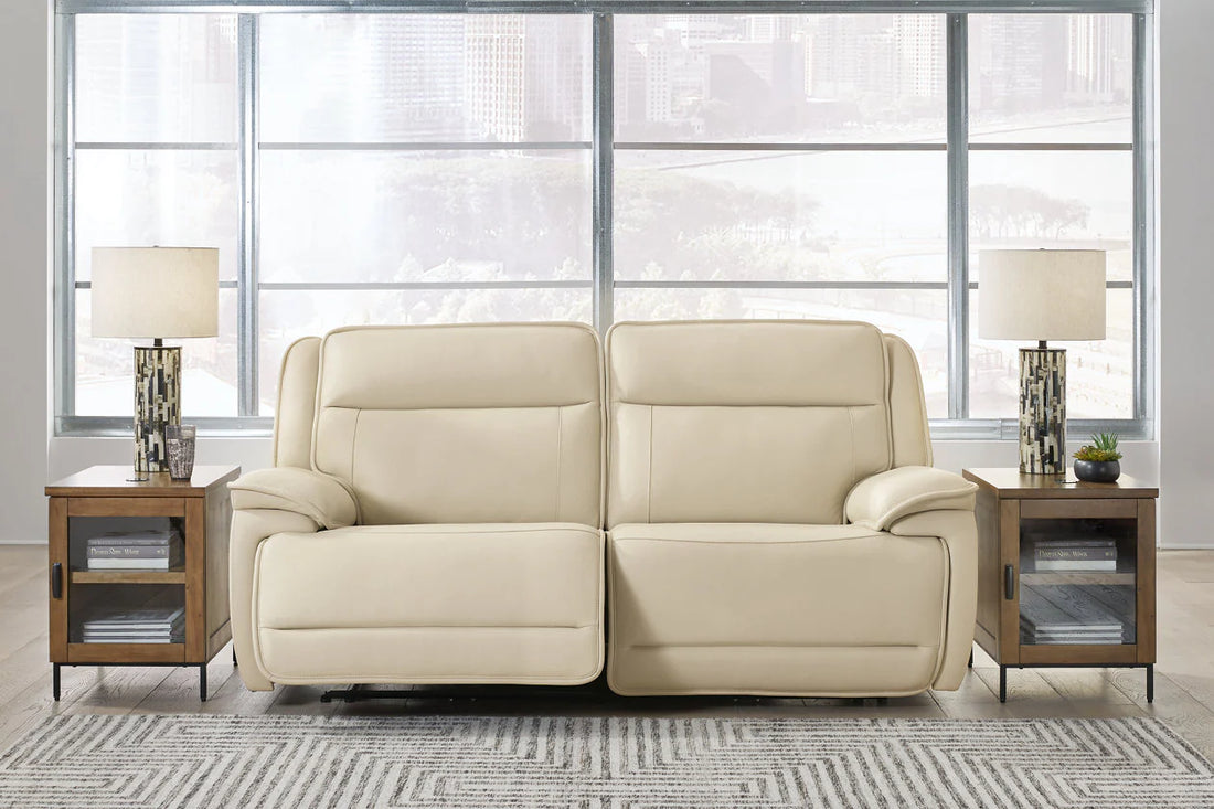 Double Deal Almond Power Reclining Loveseat with Adjustable Headrests