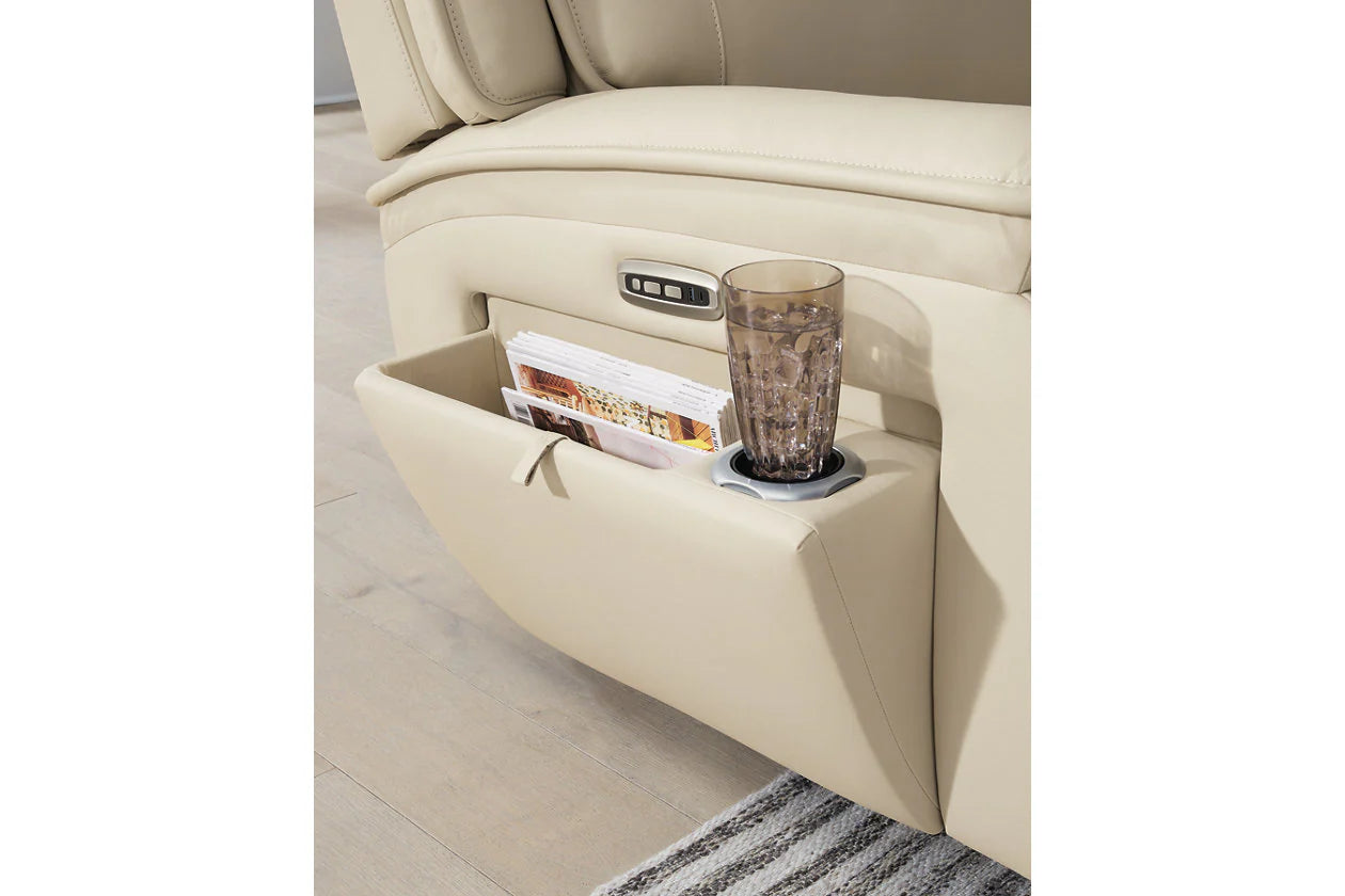 Double Deal Almond Power Reclining Loveseat with Adjustable Headrests