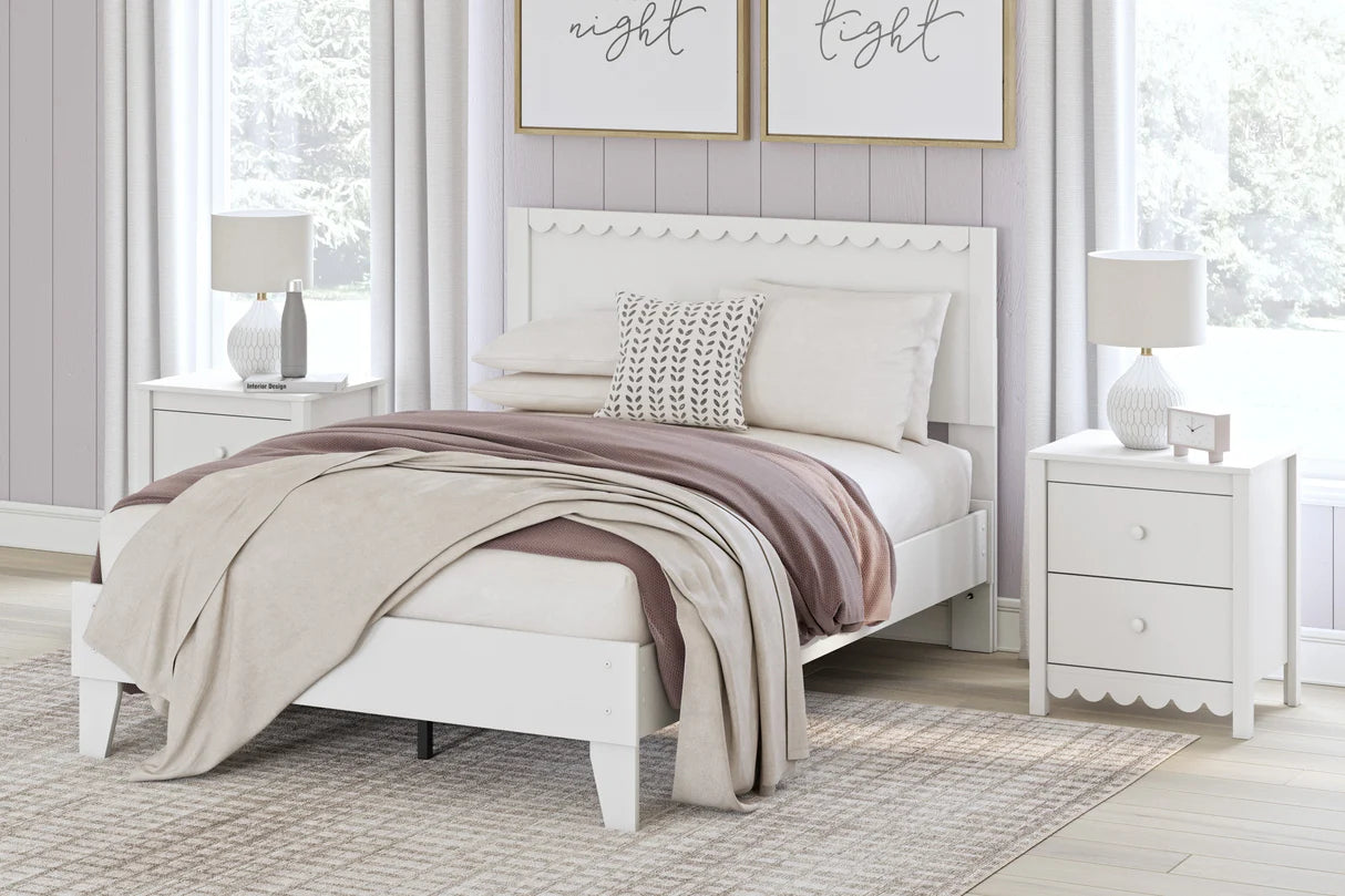 Juego de dormitorio juvenil con plataforma Hallityn en color blanco