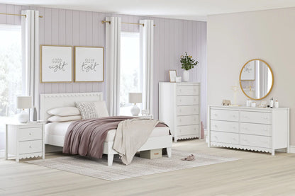 Juego de dormitorio juvenil con plataforma Hallityn en color blanco