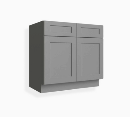 Gray Shaker Double Vanity Sink Base Cabinet