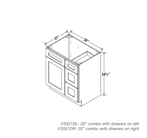 Gray Shaker 30″ W Vanity Combo with Drawers