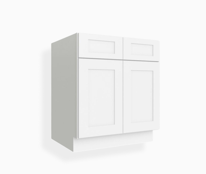 White Shaker Base Cabinet with Double Doors and Drawers