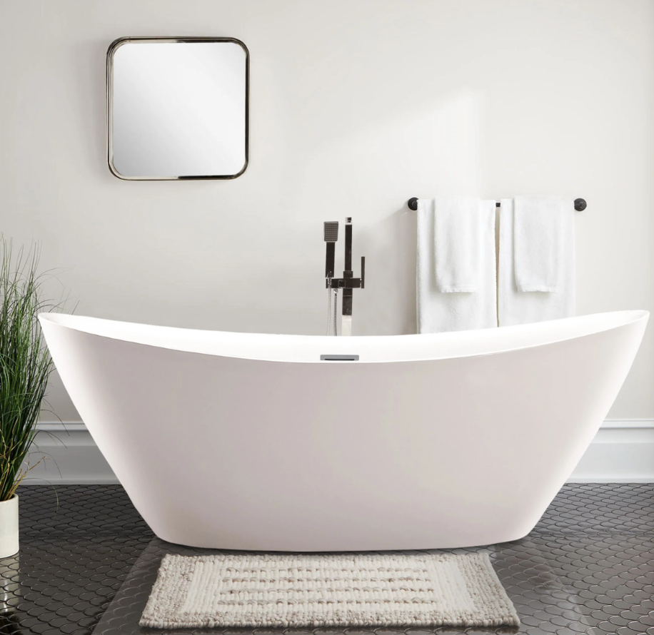 71&quot; X 33&quot; Non-Slip White Acrylic Freestanding Bathtub