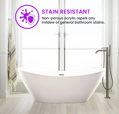 71&quot; X 33&quot; Non-Slip White Acrylic Freestanding Bathtub