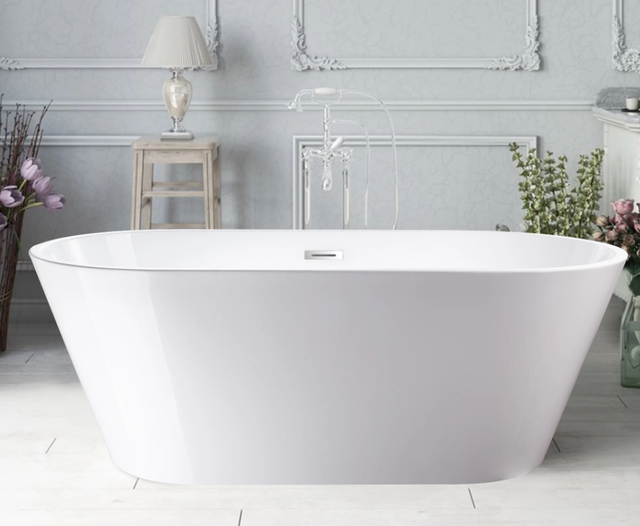 59&quot; X 30&quot; Non-Slip White Acrylic Freestanding Soaking Bathtub with Air Bath Option Available