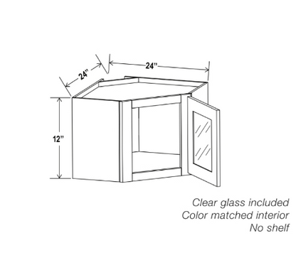 White Shaker 12″ x 27″ &amp; 24&quot; Diagonal Corner Wall Shelf with Glass Door