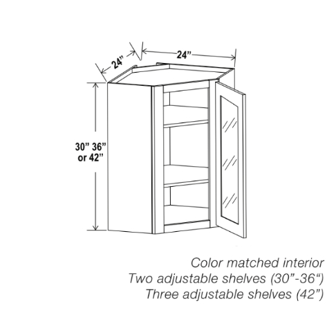 White Shaker 24″ Diagonal Corner Wall Shelf with Glass Door