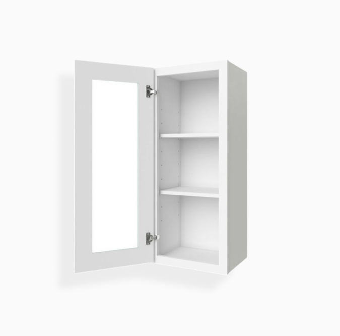 White Shaker 36″ H Single Door Wall Cabinet with Glass Door
