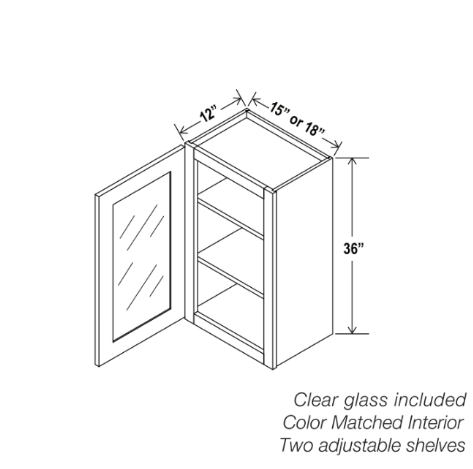 Gray Shaker 36″ H Single Door Wall Cabinet with Glass Door