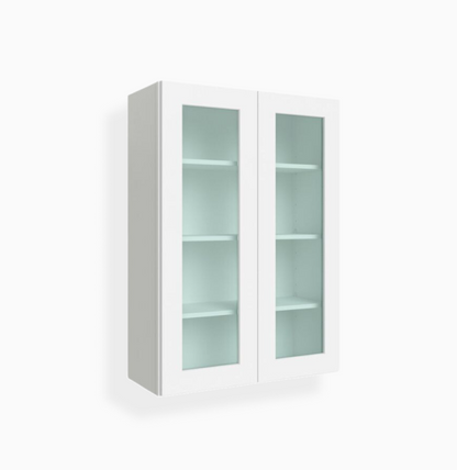 White Shaker 42″ H Double Door Wall Cabinet with Glass Doors