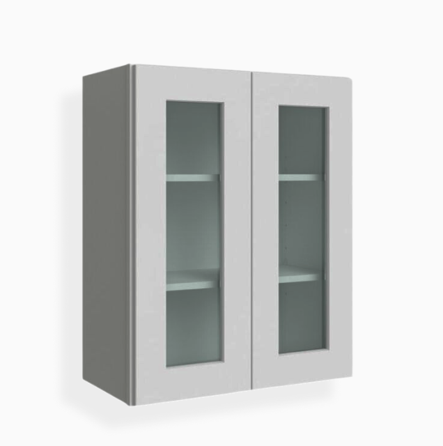 Gray Shaker 30″ H Double Door Wall Cabinet with Glass Door