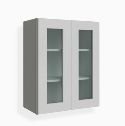 Gray Shaker 30″ H Double Door Wall Cabinet with Glass Door