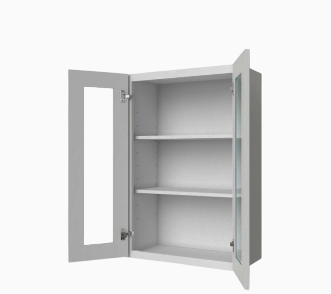 Gray Shaker 36″ H Double Door Wall Cabinet with Glass Doors