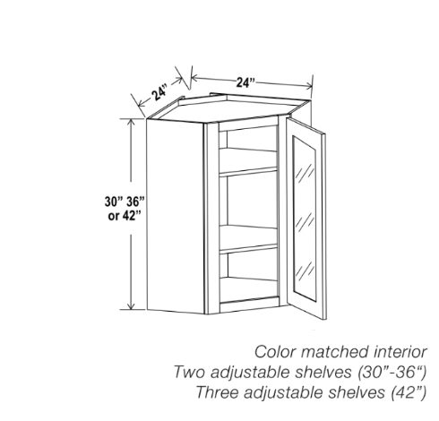 Gray Shaker 24″ Diagonal Corner Wall Shelf with Glass Door