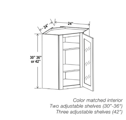 Gray Shaker 24″ Diagonal Corner Wall Shelf with Glass Door