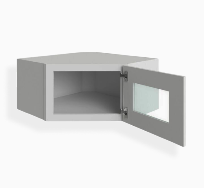Gray Shaker 12″ x 27″ Diagonal Corner Wall Shelf with Glass Door